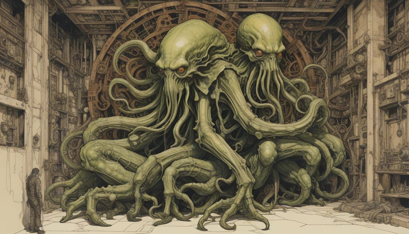 Surreal Steampunk Cthulhu Awakens in a Cybernetic Nightmare