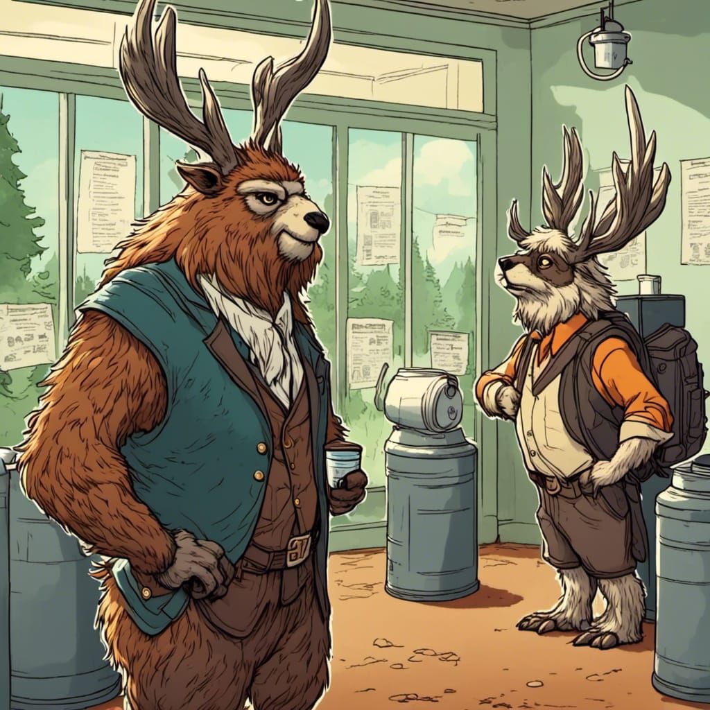 Owlbear and Jackalope Office Water Cooler Chat