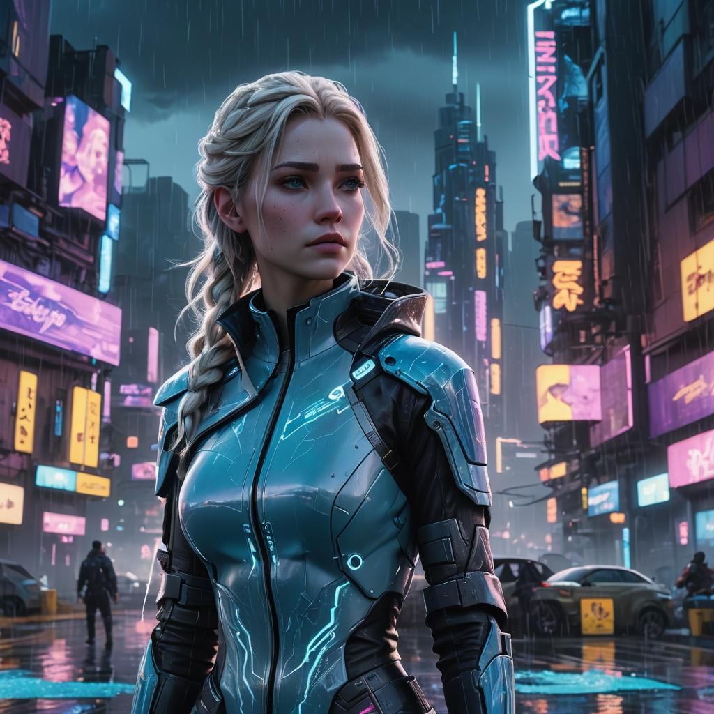 Elsa in Cyberpunk 2099 Cityscape