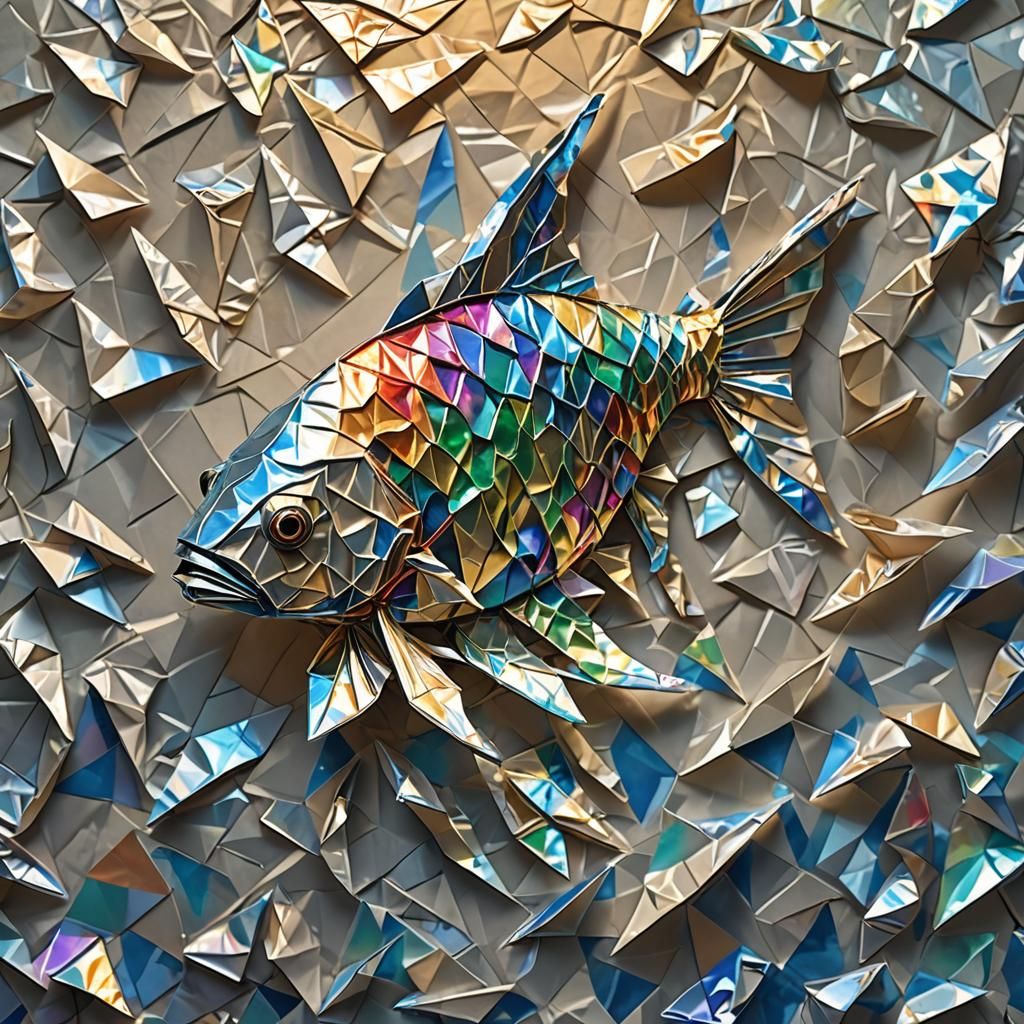 Iridescent Origami Fish Shimmers in Sunlight