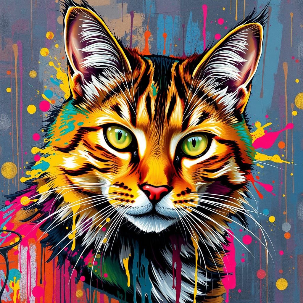 Vibrant Urban Feline in Graffiti Art