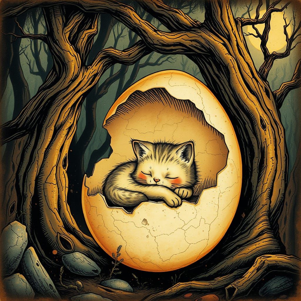 Chonky Chibi Kitty's Sleep in Dark Forest