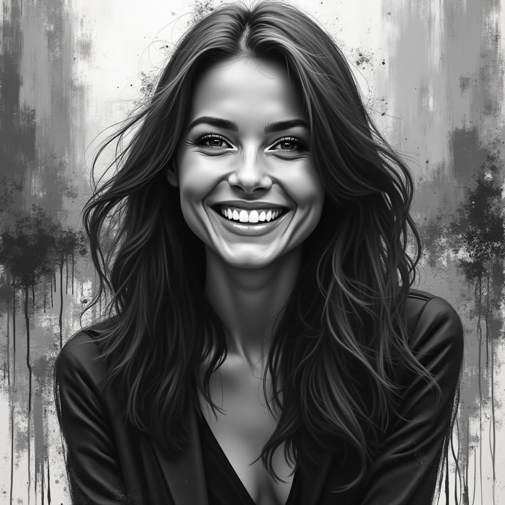 Abstract Portrait of Smiling Woman in Painterly Style
