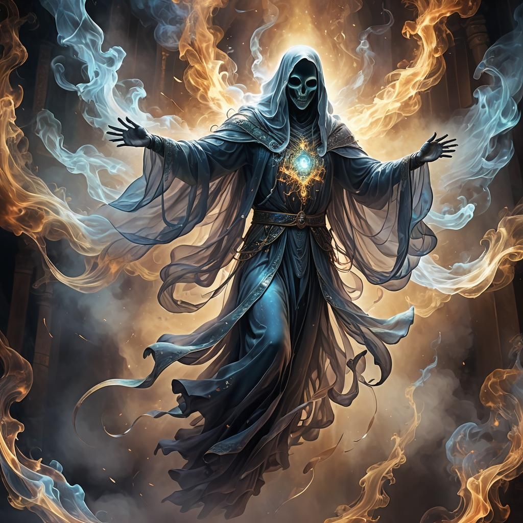 A flying ghost in the smoke