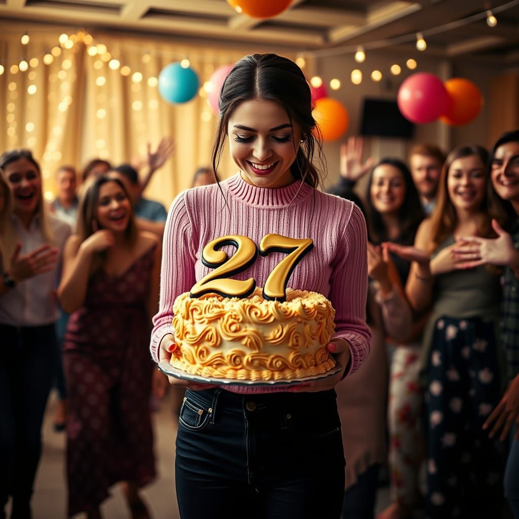 Girl in Tears Holds Cake as Happy Friends Celebrate
