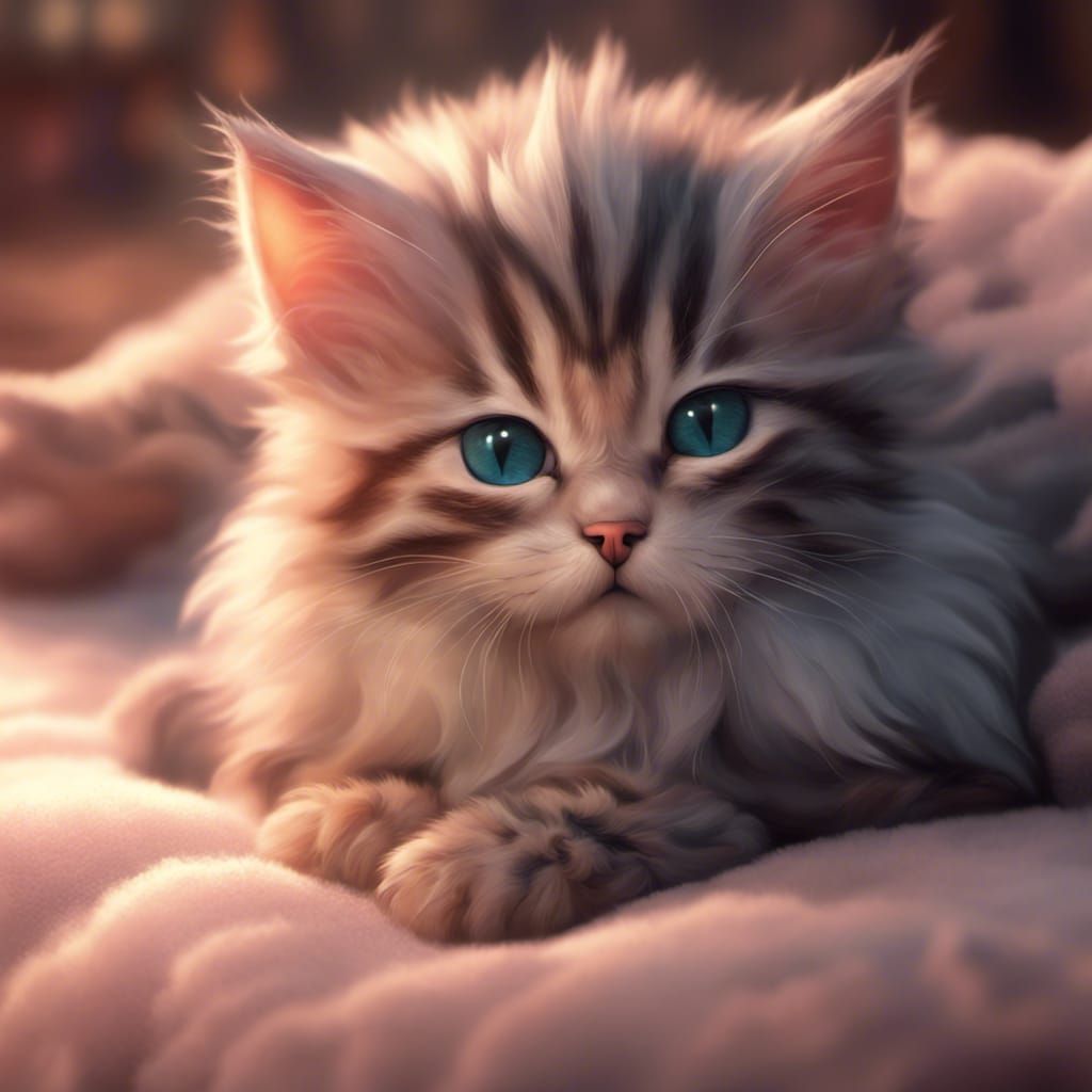 Whimsical Kitten Dreams in a Science Fiction Glow