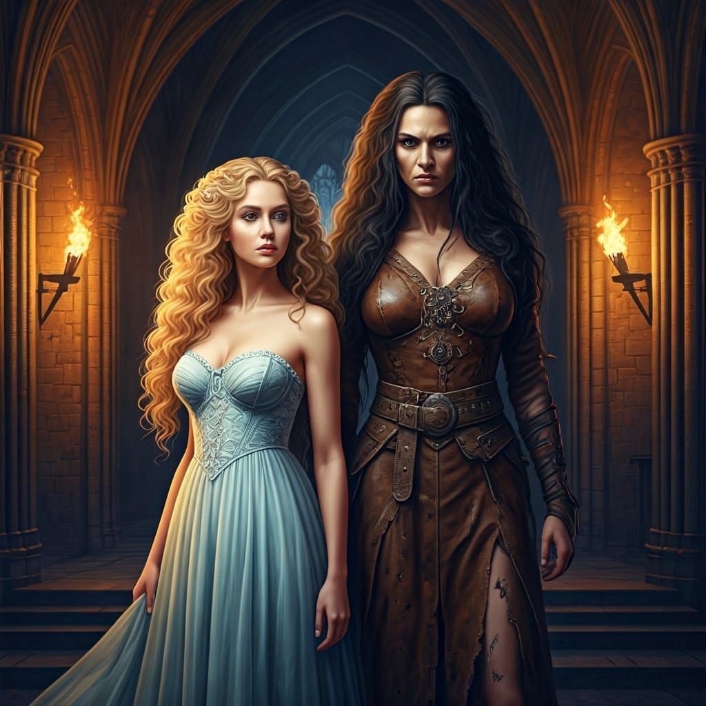 Maiden and Warrior Princess Confront Fate in Dark Castle Hal...