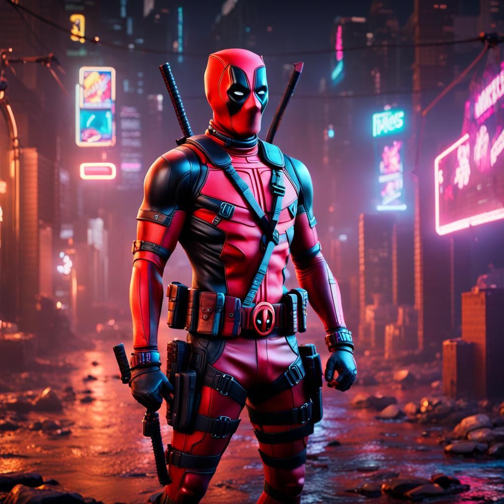Neon Deadpool in Detailed Matte Painting
