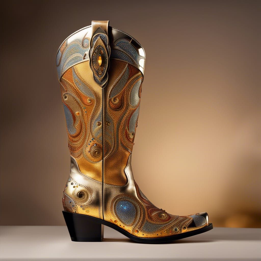 Solar Halo Cowboy Boot Inspired by Klimt and Dali
