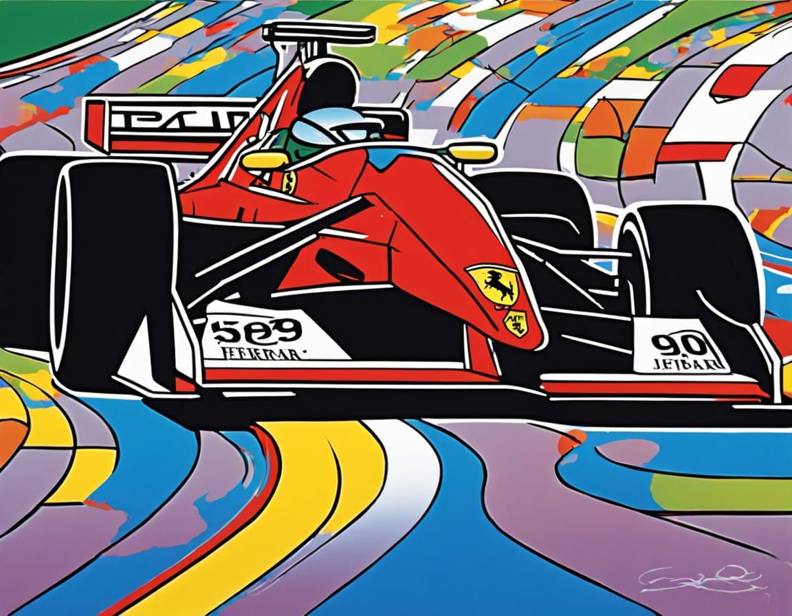 Retro Futuristic Ferrari F1 Cars Speed Down the Coast