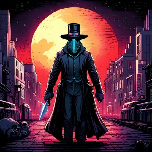 Plague Doctor in Dystopian City: Gothic Horror Art