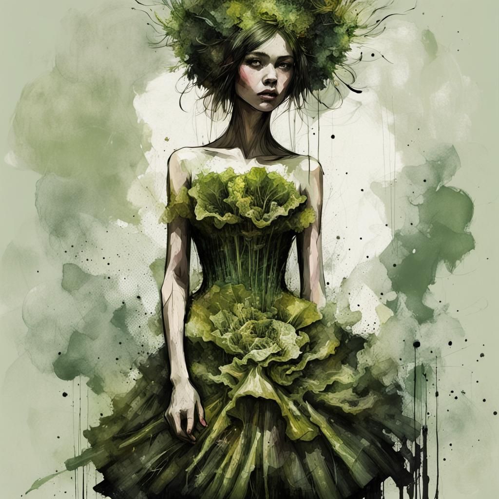 Girl in Salad Dress: Hyperdetailed Portrait