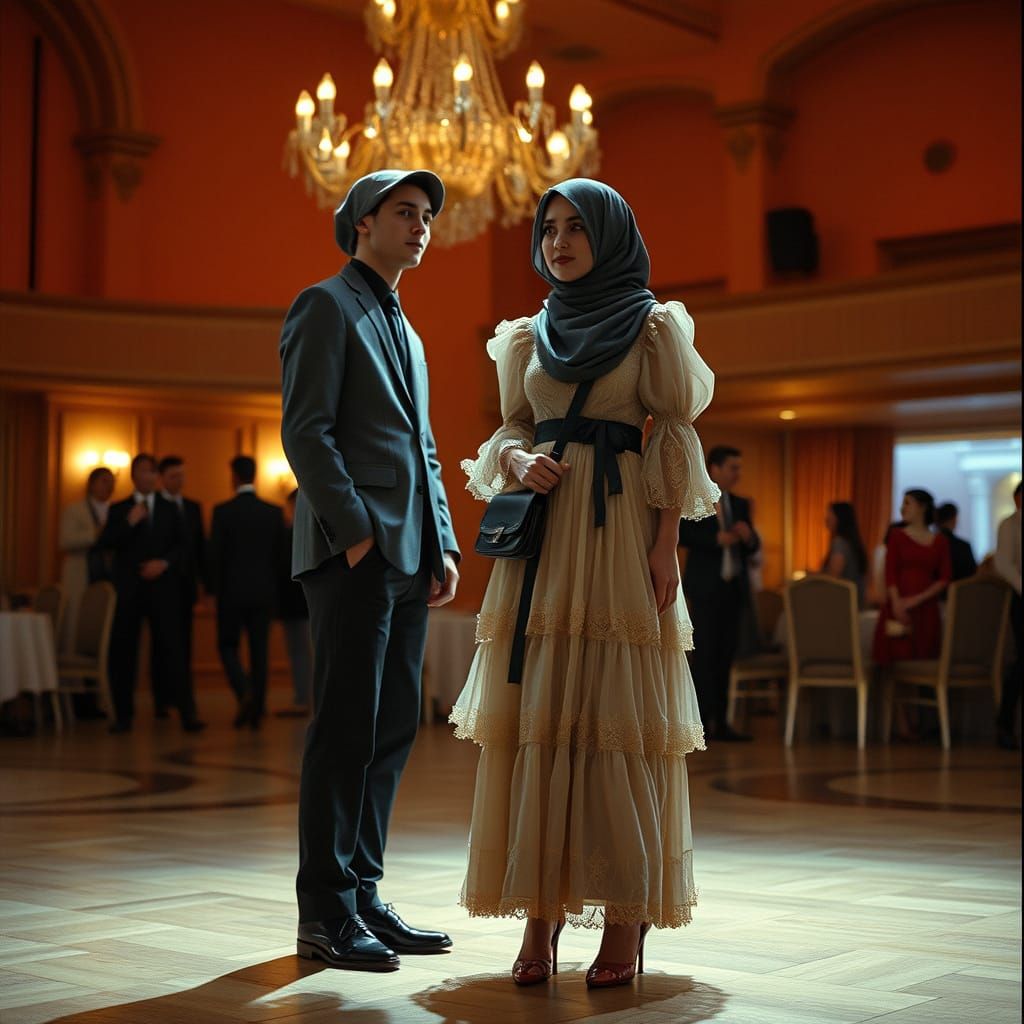 Masculine Figure Crossdresses in Elegant Hijab and Maxidress