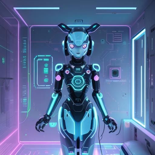 Cyberpunk Baby Sheep in Futuristic Nursery