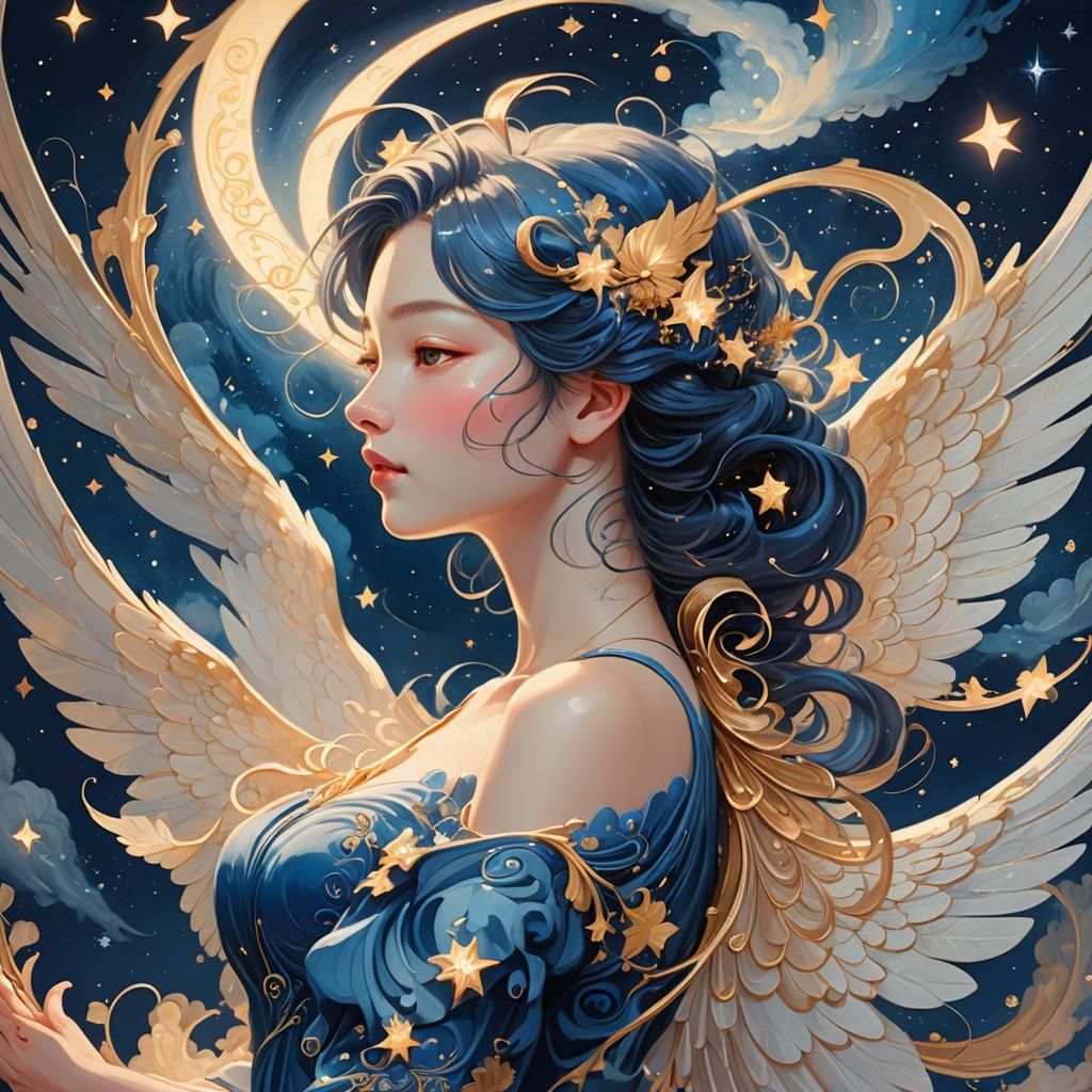 Wings Unfolding in Starry Sky: Fantasy Concept Art