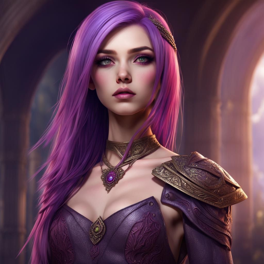 Detailed Portrait of a Girl with Purple Hair