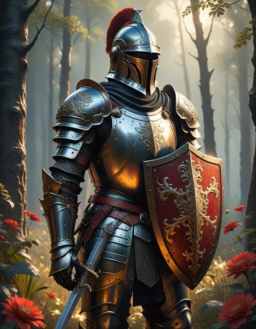 Vigilant Knight in Dark Fantasy Oil Painting