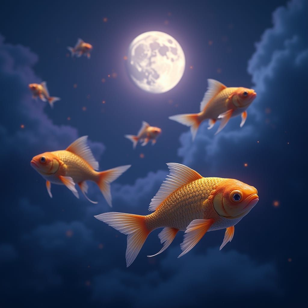Golden Fish in Night Sky: Fantasy Concept Art