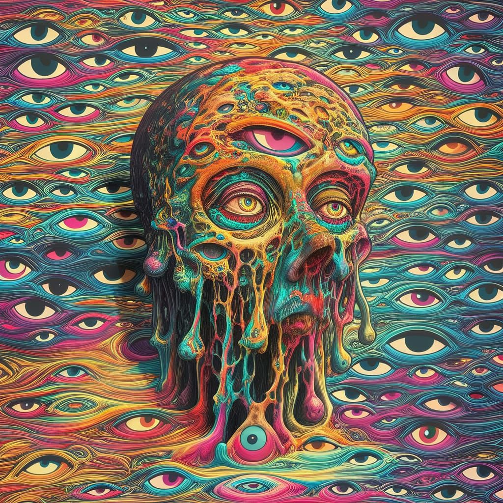 Psychedelic Melting Figure in Ethereal Landscape