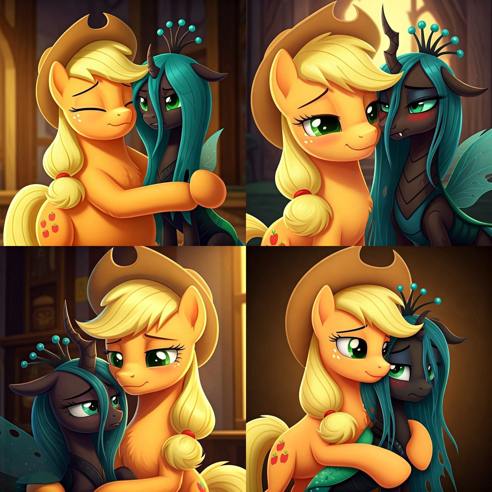 Sweet Applejack Cuddles Moody Queen Chrysalis in a Heartwarm...