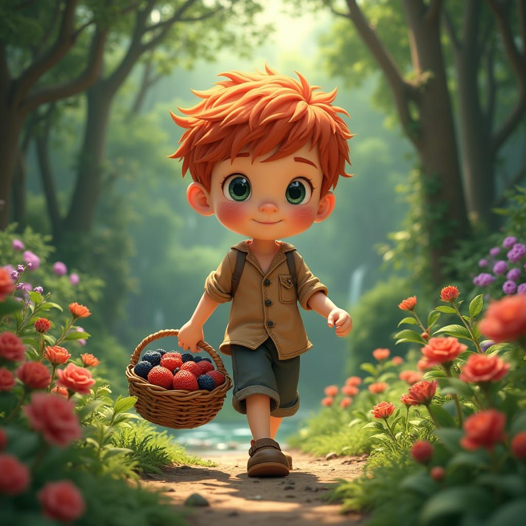 Ginger Boy in Vibrant Mythical Forest