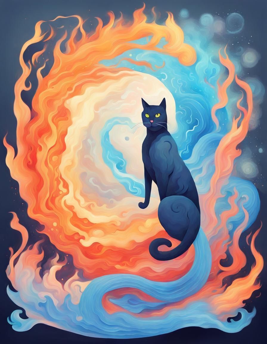 Elemental Cat Avatar in Oversaturated Pastel Colors