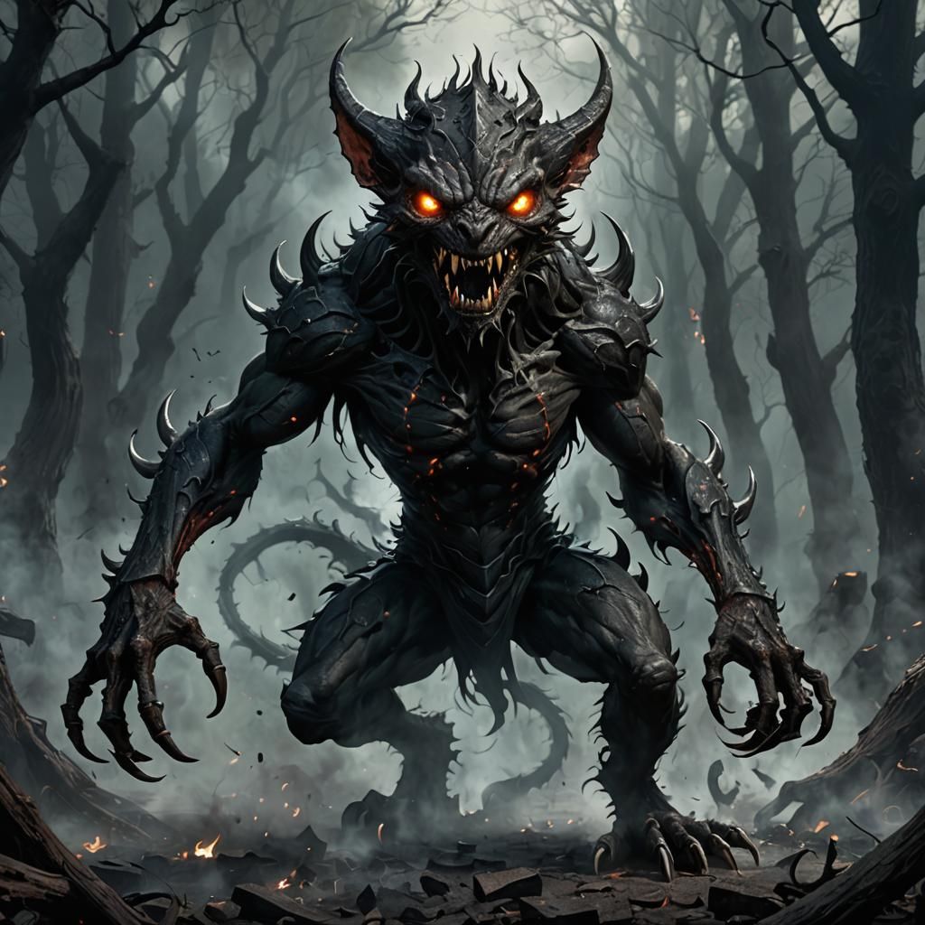 Menacing Imp Creature Surrounded by Dark Smoke