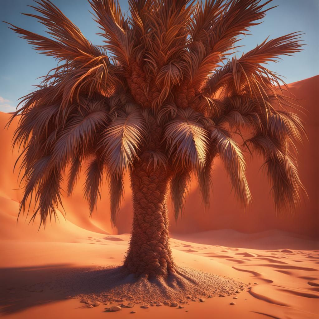 Date Palm Tree in Orange Sand, Detailed Matte Painting