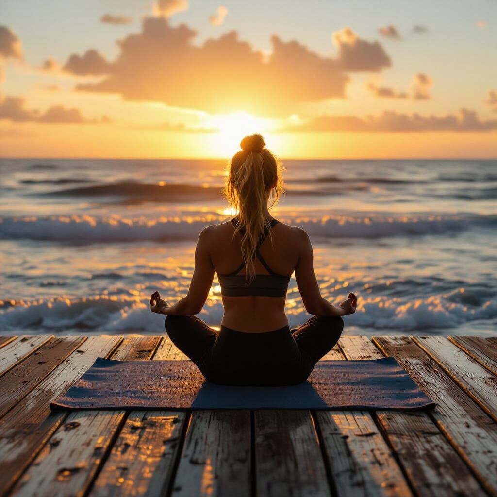 Yoga at Sunrise: Ultra-Realistic Ocean View