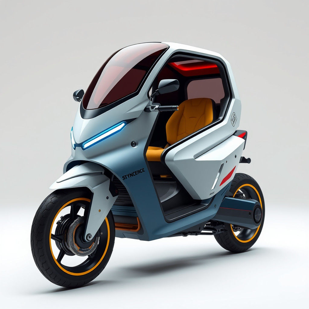 Retro-Futuristic Cabin Scooter in Metallic White and Blue