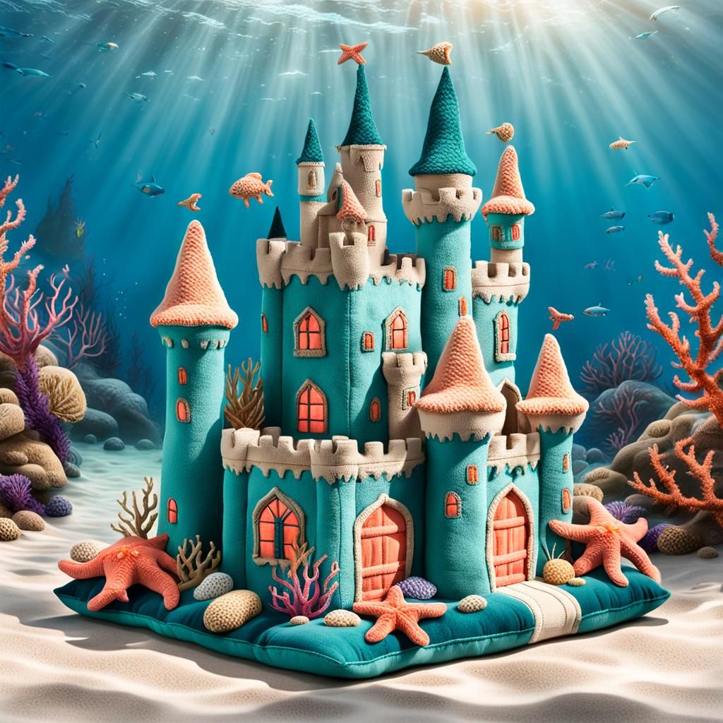 Underwater Castle Plushie with Sea Creature Details