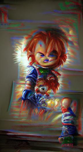 Menacing Chucky Doll Lurking in Shadows