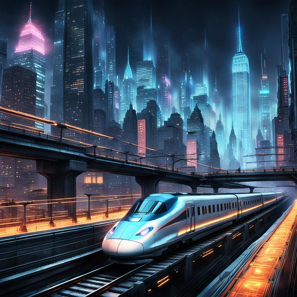 Futuristic New York City Skyline in Comic Book Art Style