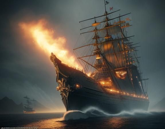 Steampunk Viking Battleship with Gothic Castle