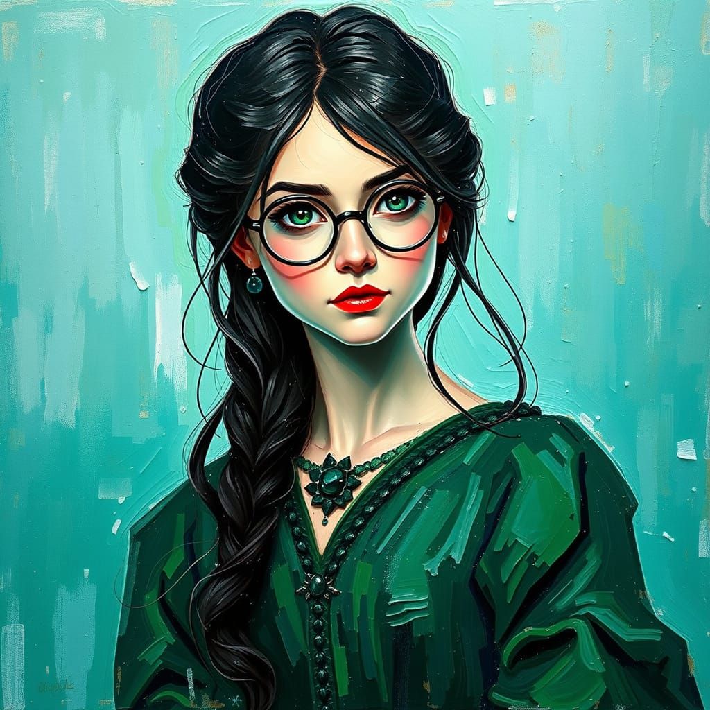 Neo-Impressionist Oil Painting of Female Harry Potter