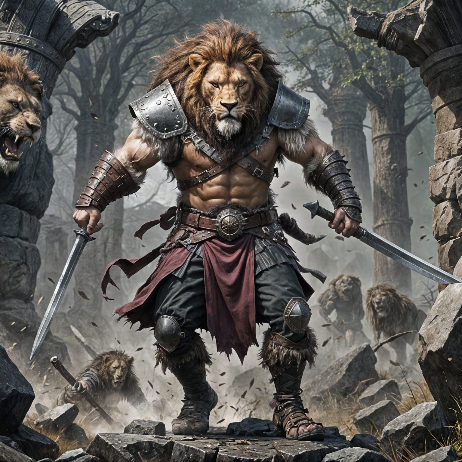Lion-Man Barbarian Ready for Battle in DnD Style