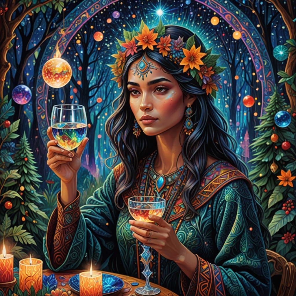 Cosmic Christmas Goddess Toasting the Stars