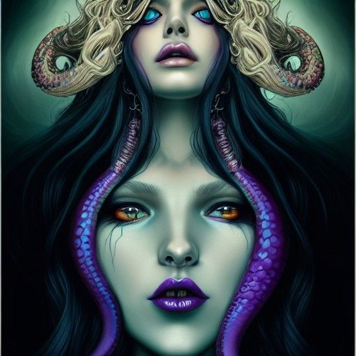 Evil Octopus Mermaid with Skulls, Digital Art