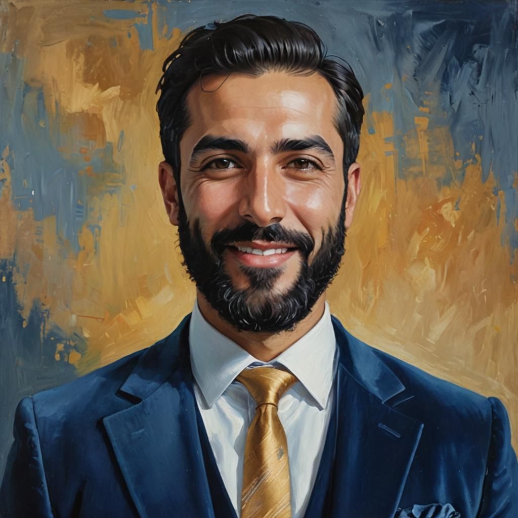 Smiling Man in Velvet Suit: Neo-Impressionist Portrait
