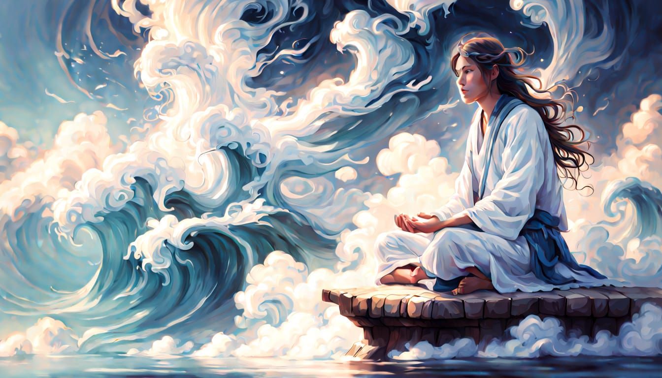 Peaceful Cloud Meditation in Serene Digital Painting