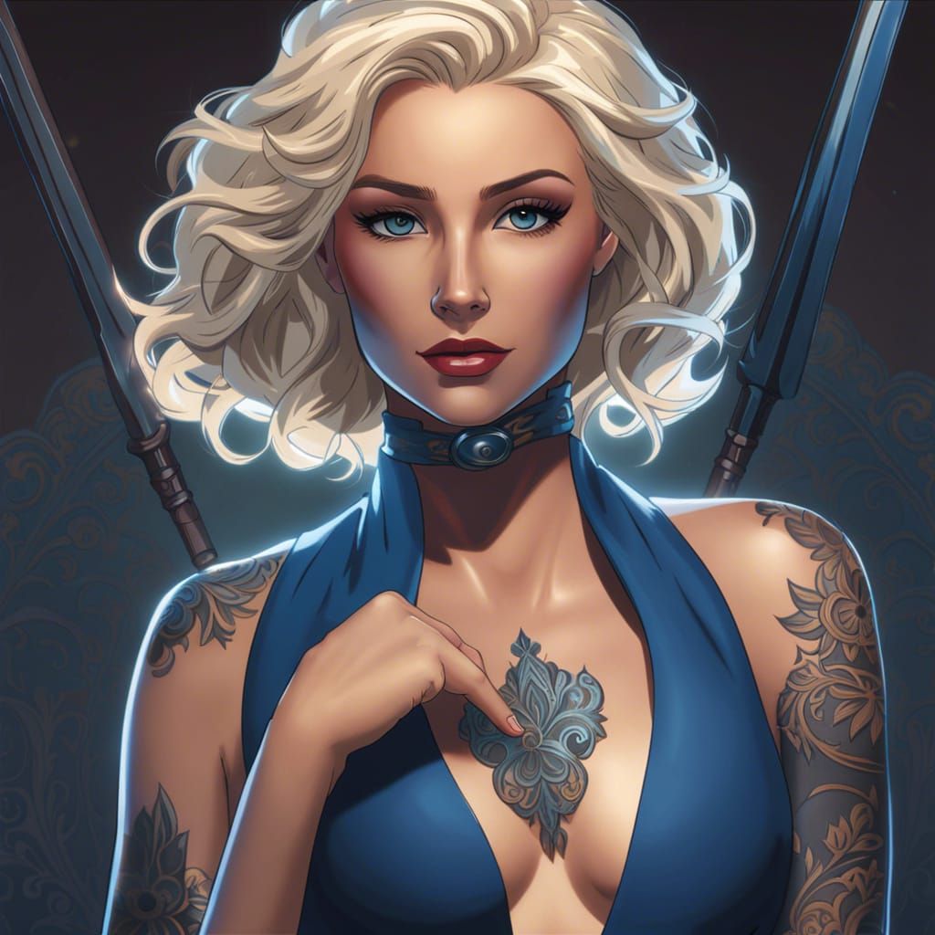 Stunning Blonde Femme Fatale in Anime Comics Style
