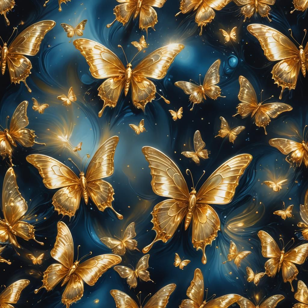 Golden Butterfly in Illuminated Surrealism Style