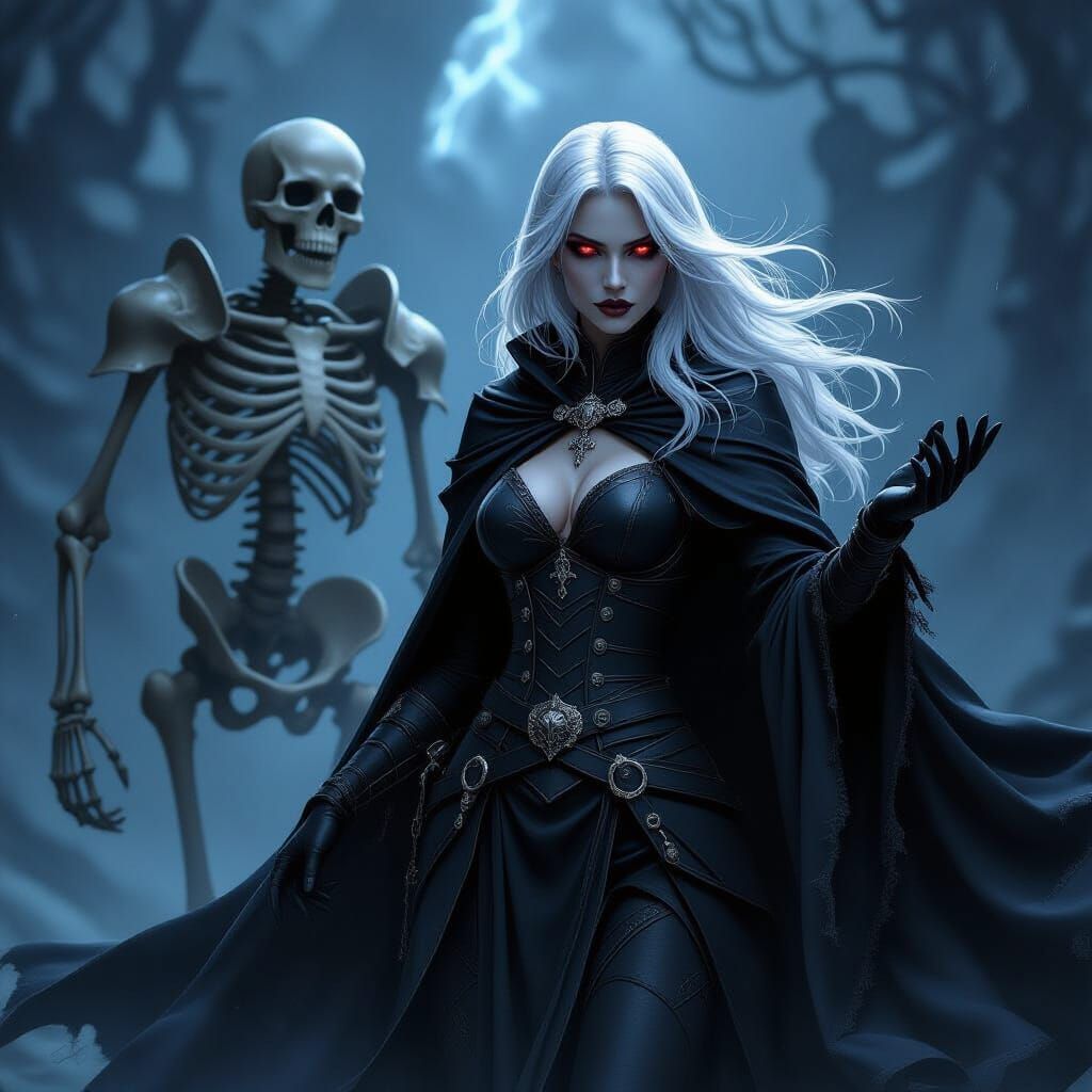 Drow Necromancer Summons Skeleton Warrior in Tempest Night