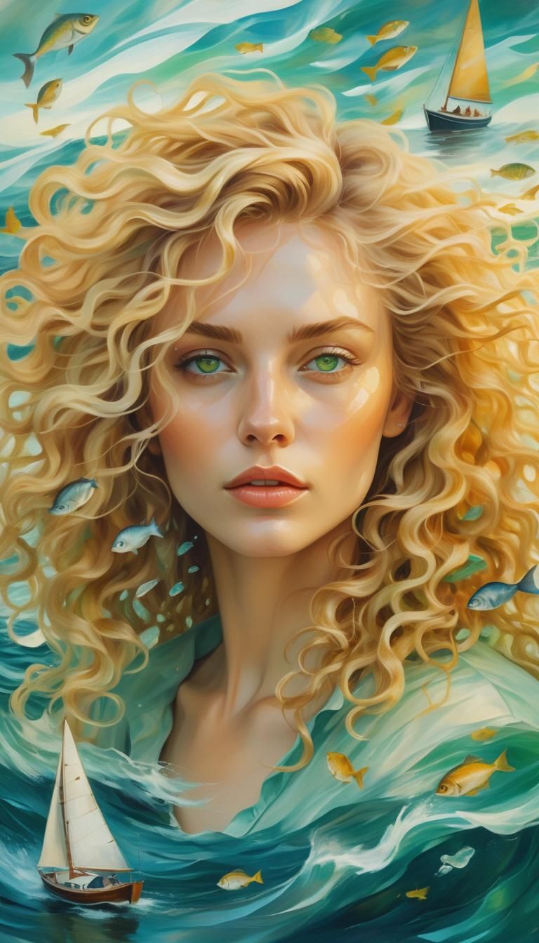 Dreamlike Portrait of a Woman with Ocean Hair