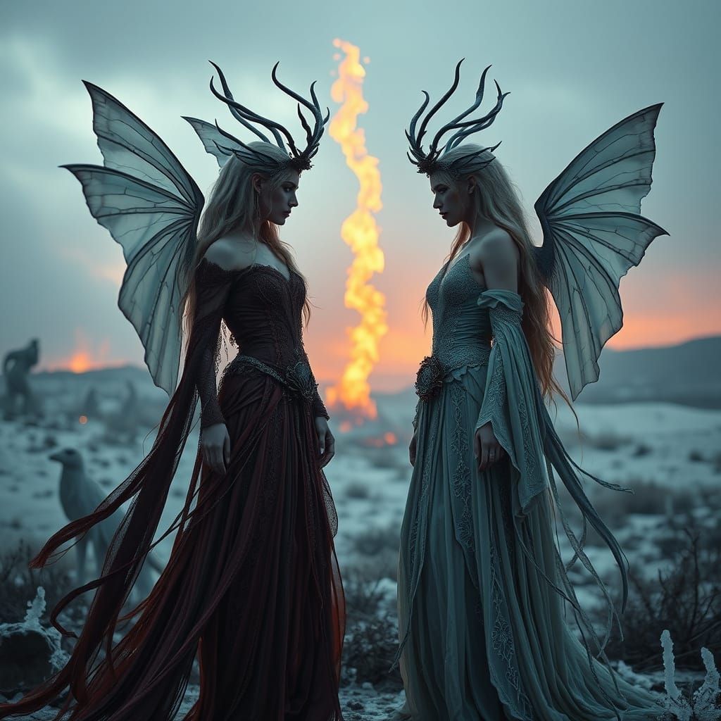 Elemental Nymphs in Twilight: A Fantasy Landscape