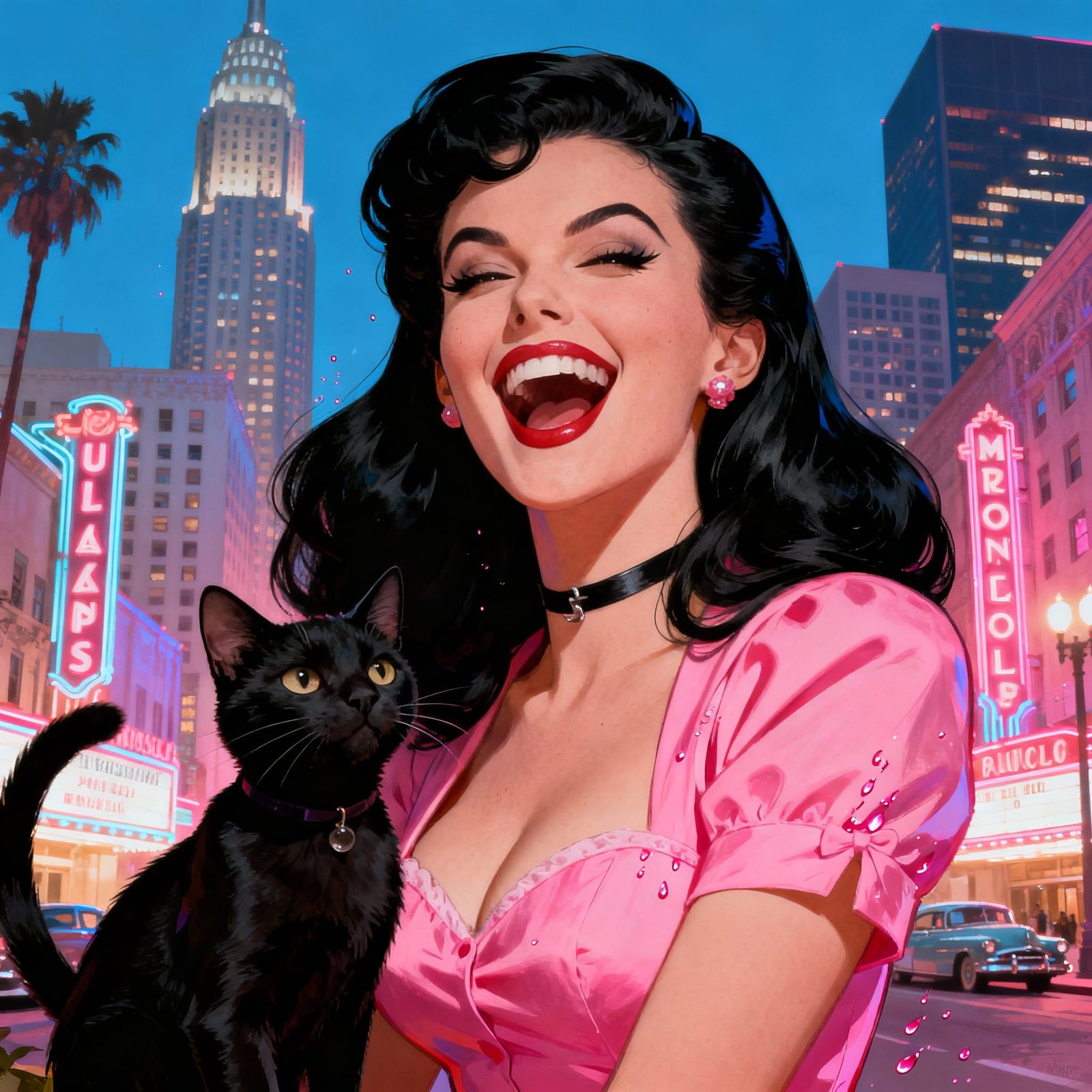 1950s Pin Up Woman With Black Cat in Downtown LA