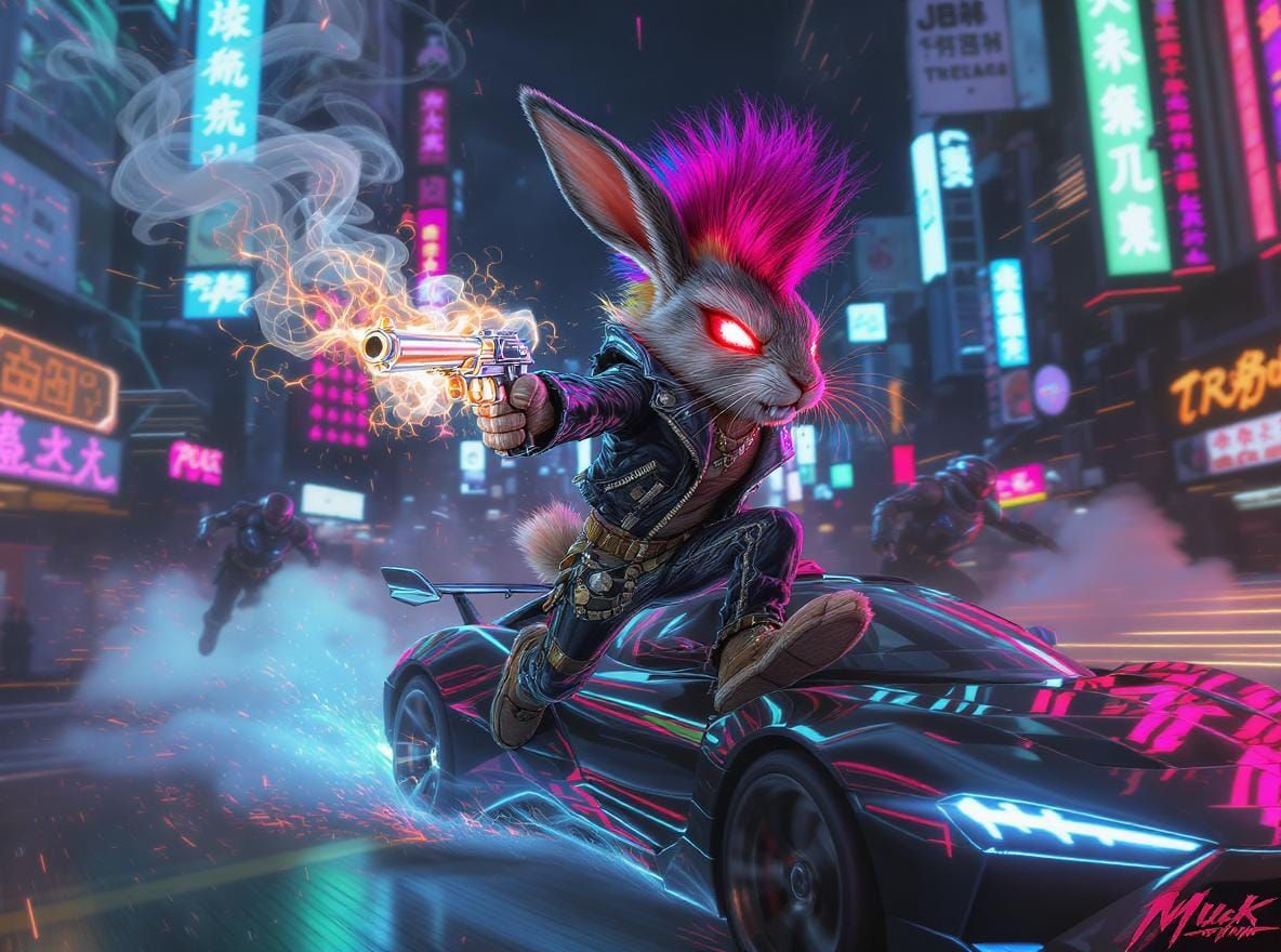 Cyberpunk Rabbit's Neon City Escape