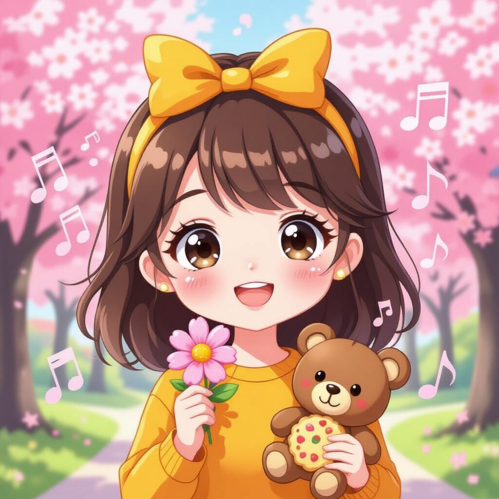 Cute Cartoon Girl with Flower and Cookie Mirror