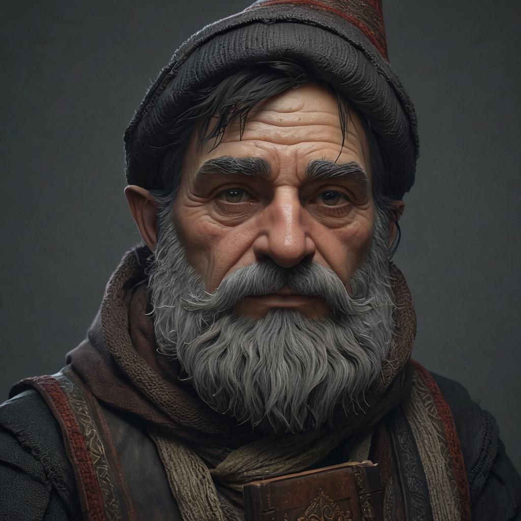 Gnome Cleric Portrait in Dark Fantasy Style