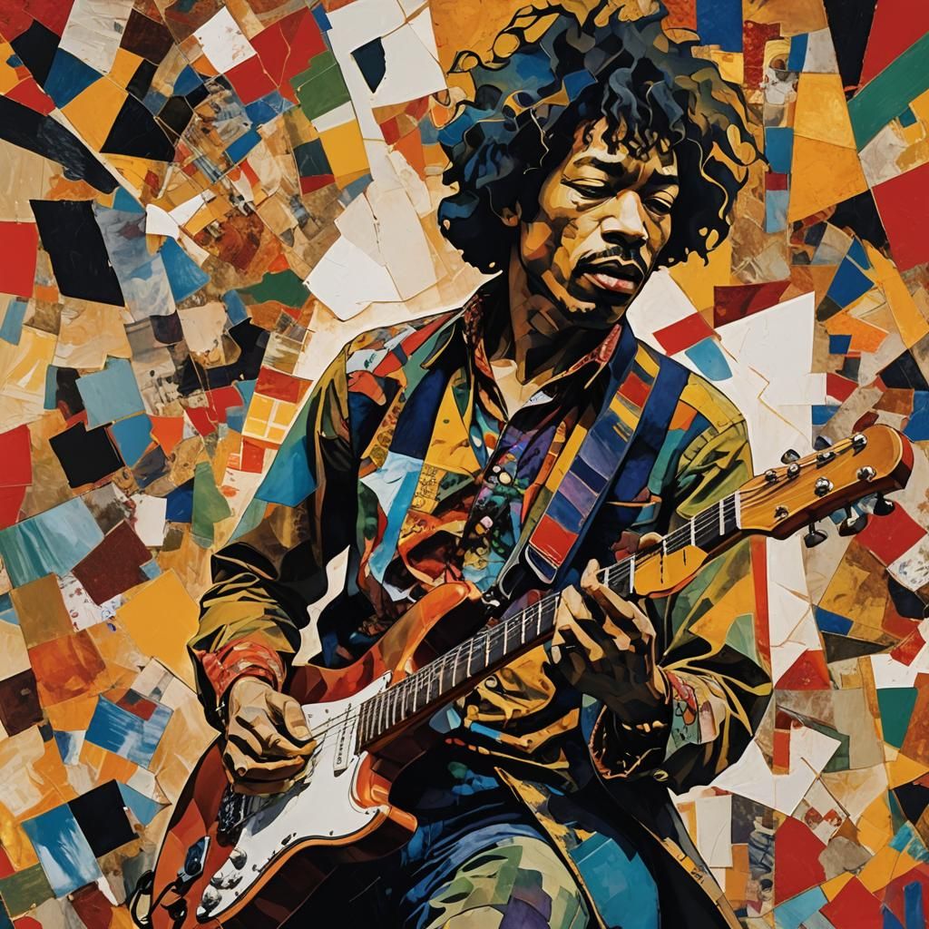 Jimi Hendrix altar piece by Egon Schiele Andy Warhol portait collage golden ratio rule of thirds